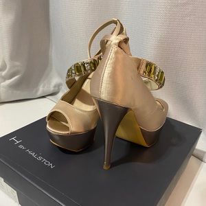 Taupe Satin high heels with studs